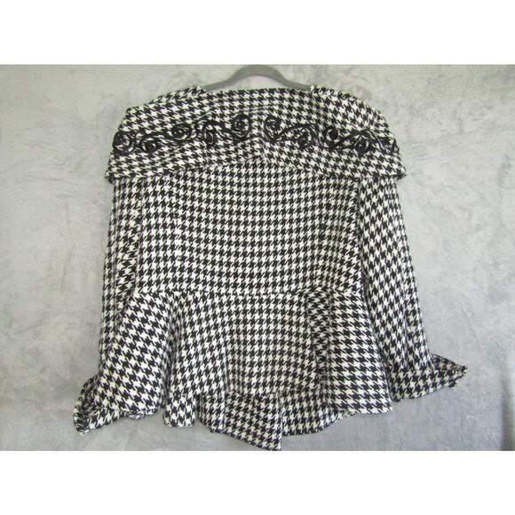 Ashro Houndstooth Peplum Jacket Women’s 26W Black White Embroidered Swing Coat - Picture 4 of 10